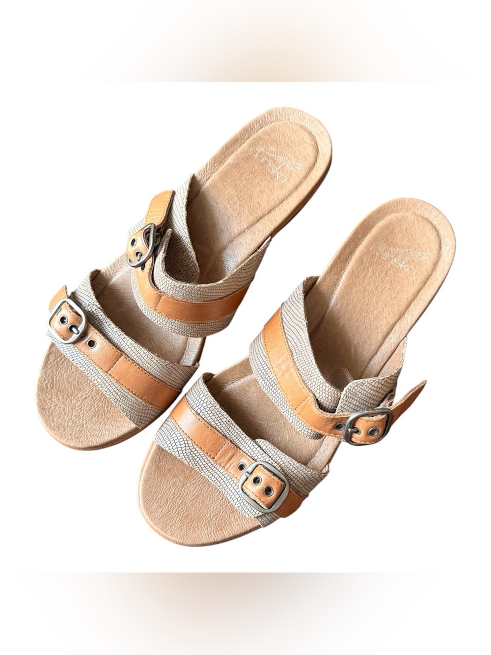 Dansko Jessie Lizard Print Leather Slide Sandals w/ Buckle Straps Size 9 (40)